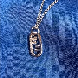 Beautiful Upcycled Fendi silver and rhinestone charm on 18” 925 chain